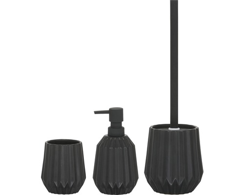 Keramická kúpeľňová súprava s dávkovačom mydla, pohárom na zubné kefky a súpravou WC kefy