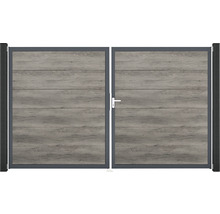 Dvojkrídlová brána z hliníka s dreveným vzhľadom