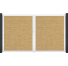 Dvojkrídlová brána s drevenou výplňou a kovovým rámom