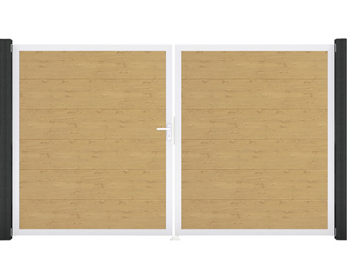 Dvojkrídlová brána s drevenou výplňou a kovovým rámom