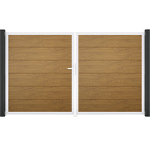 Dvojitá drevená brána s kovovým rámom pre vonkajšie použitie