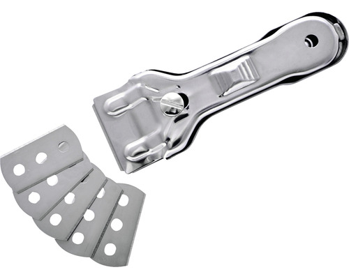 Kovová škrabka na sklo s náhradnými čepeľami