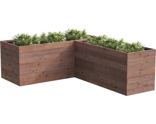 Rohový kvetináč v tvare L z dreva s výsadbou