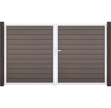 Dvojitá brána z dreva a kovu pre vonkajšie použitie