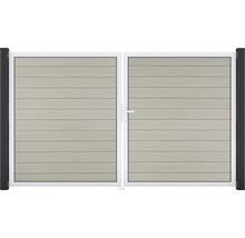 Dvojkrídlová brána s vodorovnými lamelami a bielym rámom