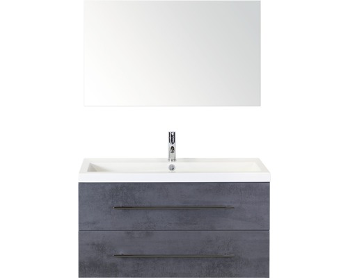 Kúpeľňový nábytkový set Sanox Straight farba čela betón antracitovo sivá ŠxVxH 100 x 170 x 40 cm s umývadlom z minerálnej liatiny a zrkadlom