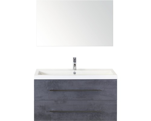 Kúpeľňový nábytkový set Sanox Straight farba čela betón antracitovo sivá ŠxVxH 100 x 170 x 40 cm s umývadlom z minerálnej liatiny a zrkadlom Skrinka pod umývadlo s dvomi zásuvkami, umývadlom a zrkadlom