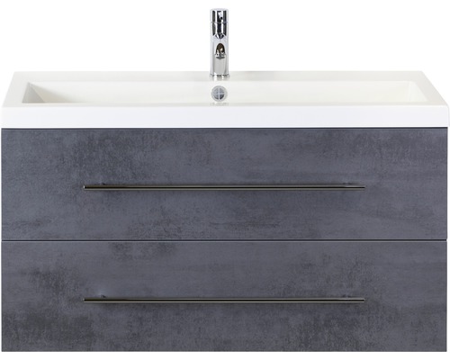 Kúpeľňový nábytkový set Sanox Straight farba čela betón antracitovo sivá ŠxVxH 100 x 55 x 40 cm s umývadlom z minerálnej liatiny Skrinka pod umývadlo s dvoma zásuvkami a umývadlom