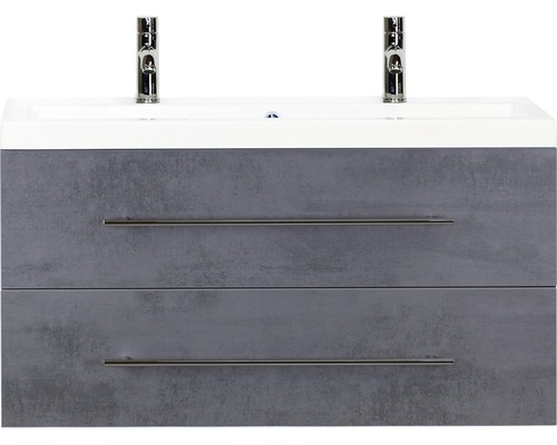 Kúpeľňový nábytkový set Sanox Straight farba čela betón antracitovo sivá ŠxVxH 100 x 55 x 40 cm s dvojitým umývadlom z minerálnej liatiny