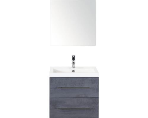Kúpeľňový nábytkový set Sanox Straight farba čela betón antracitovo sivá ŠxVxH 60 x 170 x 40 cm s umývadlom z minerálnej liatiny a zrkadlovou skrinkou