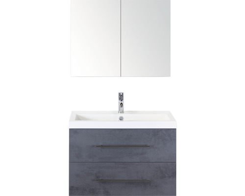 Kúpeľňový nábytkový set Sanox Straight farba čela betón antracitovo sivá ŠxVxH 80 x 170 x 40 cm s umývadlom z minerálnej liatiny a zrkadlovou skrinkou Umývadlo so skrinkou, umývadlom a zrkadlovou skrinkou