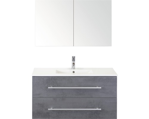 Kúpeľňový nábytkový set Sanox Stretto farba čela betón antracitovo sivá ŠxVxH 101 x 170 x 39 cm s keramickým umývadlom a zrkadlovou skrinkou