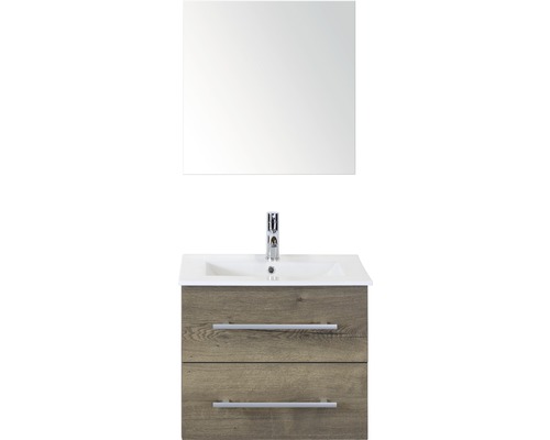 Kúpeľňový nábytkový set Sanox Stretto farba čela tabacco ŠxVxH 61 x 170 x 39 cm s keramickým umývadlom a zrkadlovou skrinkou