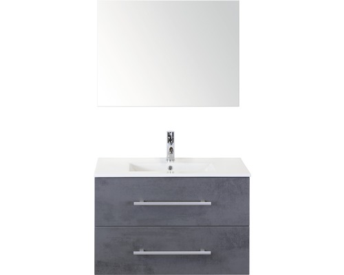 Kúpeľňový nábytkový set Sanox Stretto farba čela betón antracitovo sivá ŠxVxH 81 x 170 x 39 cm s keramickým umývadlom a zrkadlom