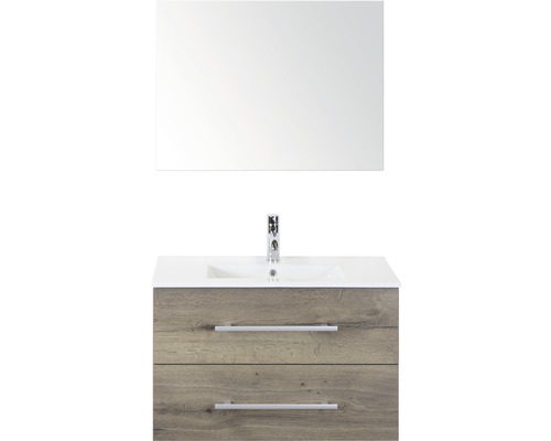 Kúpeľňový nábytkový set Sanox Stretto farba čela tabacco ŠxVxH 81 x 170 x 39 cm s keramickým umývadlom a zrkadlom