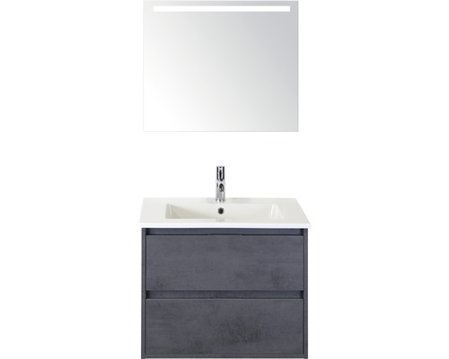 Kúpeľňová zostava Sanox Porto keramika zrkadlo 70 cm antracit s LED Umývadlová zostava so zrkadlom a dvoma zásuvkami