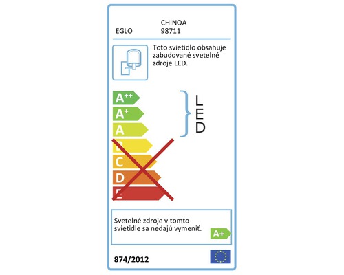Energetický štítok pre EGLO CHINOA 98711 s LED žiarovkami energetickej triedy A+.