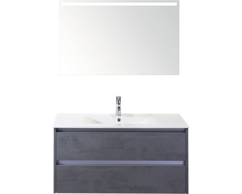 Kúpeľňový nábytkový set Dante 100 cm s keramickým umývadlom a zrkadlom s LED osvetlením betón antracitovo sivá