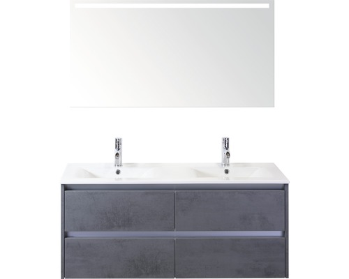 Kúpeľňový nábytkový set Dante 120 cm s keramickým dvojitým umývadlom a zrkadlom s osvetlením betón antracitovo sivá Kúpeľňový nábytkový set Dante 120 cm s keramickým dvojitým umývadlom a zrkadlom s osvetlením betón antracitovo sivá