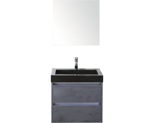 Kúpeľňový nábytkový set Dante 60 cm s umývadlom z prírodného kameňa a zrkadlom betón antracitovo sivá