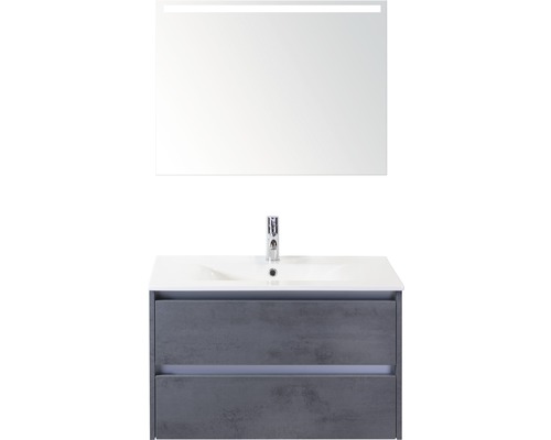 Kúpeľňový nábytkový set Dante 80 cm s keramickým umývadlom a zrkadlom s LED osvetlením betón antracitovo sivá