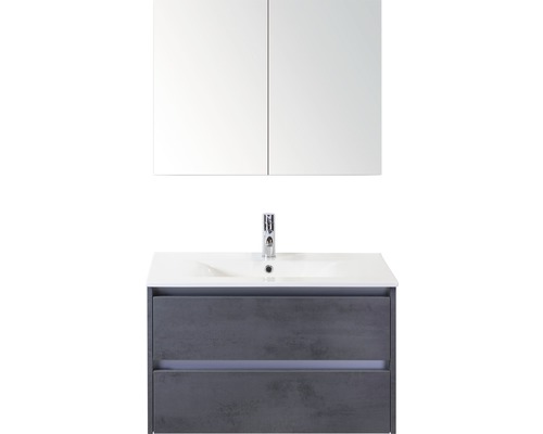 Kúpeľňový nábytkový set Dante 80 cm s keramickým umývadlom a zrkadlovou skrinkou betón antracitovo sivá Kúpeľňový nábytkový set Dante 80 cm s keramickým umývadlom a zrkadlovou skrinkou betón antracitovo sivá