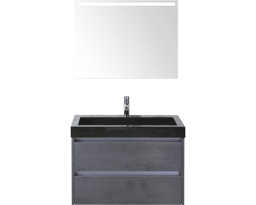 Kúpeľňový nábytkový set Dante 80 cm s umývadlom z prírodného kameňa a zrkadlom s LED osvetlením betón antracitovo sivá