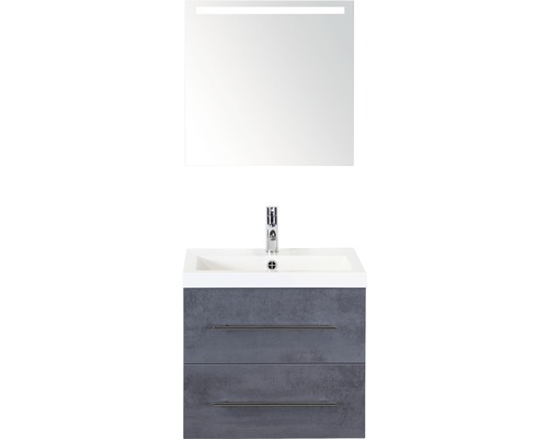 Kúpeľňový nábytkový set Sanox Straight farba čela betón antracitovo sivá ŠxVxH 60 x 170 x 40 cm s umývadlom z minerálnej liatiny a zrkadlom s LED osvetlením