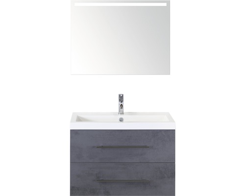 Kúpeľňový nábytkový set Sanox Straight farba čela betón antracitovo sivá ŠxVxH 80 x 170 x 40 cm s umývadlom z minerálnej liatiny a zrkadlom s LED osvetlením