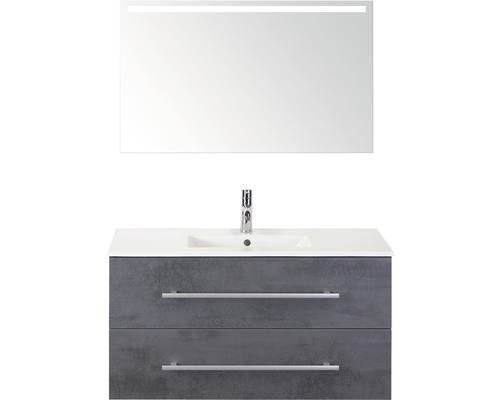 Kúpeľňový nábytkový set Sanox Stretto farba čela betón antracitovo sivá ŠxVxH 101 x 170 x 39 cm s keramickým umývadlom a zrkadlom s LED osvetlením