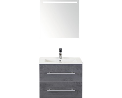 Kúpeľňový nábytkový set Sanox Stretto farba čela betón antracitovo sivá ŠxVxH 61 x 170 x 39 cm s keramickým umývadlom a zrkadlom s LED osvetlením