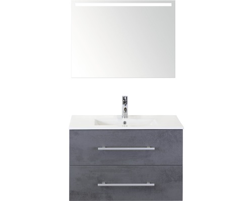 Kúpeľňový nábytkový set Sanox Stretto farba čela betón antracitovo sivá ŠxVxH 81 x 170 x 39 cm s keramickým umývadlom a zrkadlom s LED osvetlením