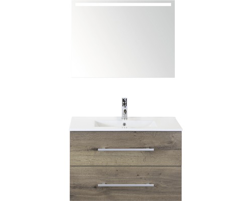 Kúpeľňový nábytkový set Sanox Stretto farba čela tabacco ŠxVxH 81 x 170 x 39 cm s keramickým umývadlom a zrkadlom s LED osvetlením