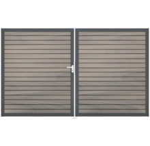 Dvojkrídlová brána z dreva s kovovým rámom a držadlom