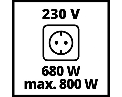 Symbol pre napätie 230 V, zásuvka, 680 W, maximálne 800 W