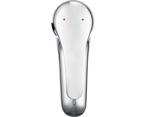 Chrómová vodovodná batéria s červeným a modrým označením na reguláciu teploty