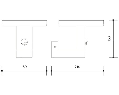 Technický výkres nástennej lampy s rozmermi