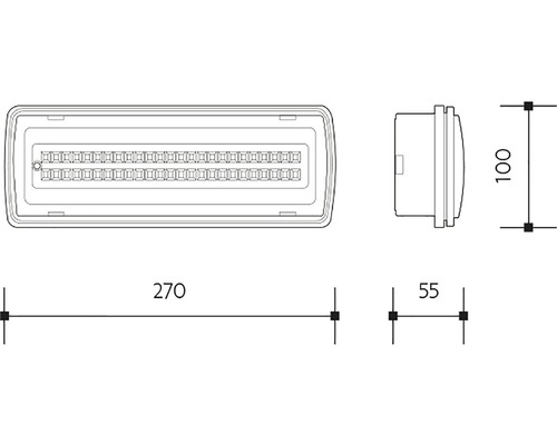 Technický nákres LED interiérového svietidla s rozmermi