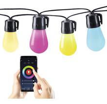 LED svetelná reťaz IP44 RGB 15x 10W 20m ( 6m prívod + 14m kábel so žiarovkami )