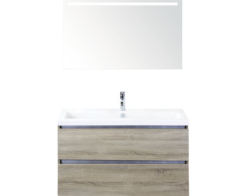 Kúpeľňový nábytkový set Vogue 100 cm s keramickým umývadlom a zrkadlom s LED osvetlením dub sivý Kúpeľňový nábytkový set Vogue 100 cm s keramickým umývadlom a zrkadlom s LED osvetlením dub sivý