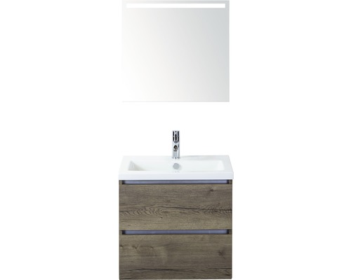 Kúpeľňový nábytkový set Vogue 60 cm s keramickým umývadlom a zrkadlom s LED osvetlením Tabacco