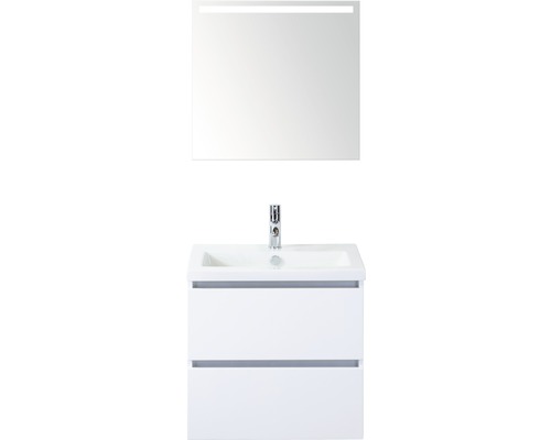 Kúpeľňový nábytkový set Vogue 60 cm s keramickým umývadlom a zrkadlom s LED osvetlením biela vysoko lesklá Kúpeľňový nábytkový set Vogue 60 cm s keramickým umývadlom a zrkadlom s LED osvetlením biela vysoko lesklá