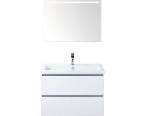 Kúpeľňový nábytkový set Vogue 80 cm s keramickým umývadlom a zrkadlom s LED osvetlením biela vysoko lesklá Kúpeľňový nábytkový set Vogue 80 cm s keramickým umývadlom a zrkadlom s LED osvetlením biela vysoko lesklá
