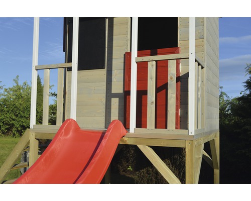 Detský drevený hrací domček so šmýkačkou