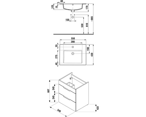 Rozmerový nákres skrinky pod umývadlo s umývadlom