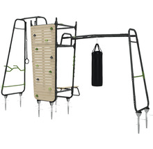 Vonkajšie cvičebné zariadenie s lezeckou stenou, hrazdou, boxovacím vrecom a rebrinami