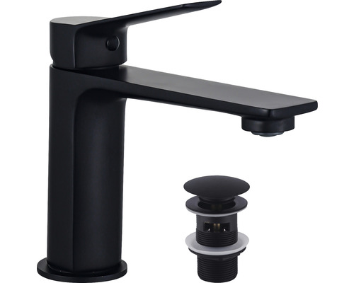 Čierna umývadlová batéria s odtokovou súpravou