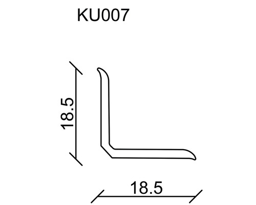 Technický nákres uhlového profilu s rozmermi 18,5 x 18,5 mm.