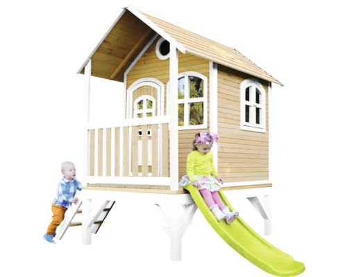 Detský drevený hrací domček so šmýkačkou a rebríkom