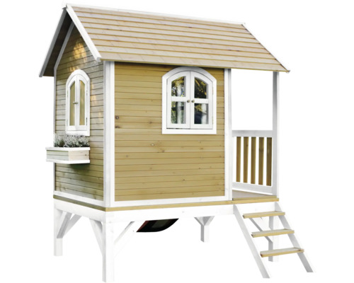 Drevený hrací domček so schodmi a oknami
